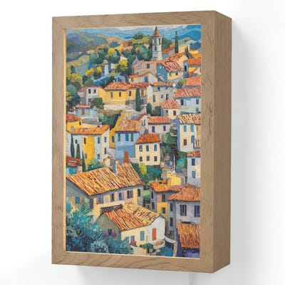 Wandlamp 20x30 cm - Oplaadbaar - Dorp - Heuvels - Landschap - Bomen - Wandlampen binnen woonkamer - Slaapkamer lamp met kabel - Decoratieve nachtlamp - Vloerlamp snoer