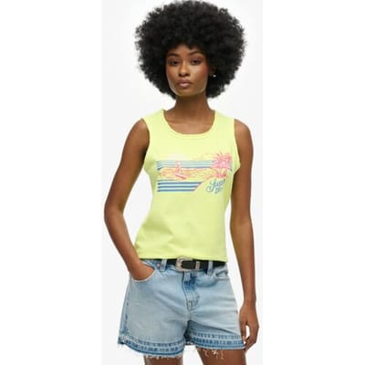 Superdry Outdoor Gestreepte Tanktop met Laag Uitgesneden Ronde Hals Yellow Grootte: 36