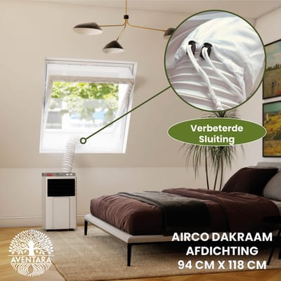 Airco Dakraam Afdichting - 94 x 118 cm – 2 Jaar Garantie - Geschikt voor Inbouw Velux: PK06 (GGL 406, p06) | Fakro/Optilight: Maatcode 08 | Roto: 09/11- Slang Afsluiten – Raamafdichtingskit Herbruikbaar – Mobiele Airco Afdichtkit Tegen Insecten