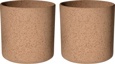 Hakbijl Plantenpot/bloempot Cindy - 2x - bruin - keramiek - cilinder - D13 x H13 cm