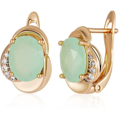 Boucles d'oreilles en zircon naturel vert pour femmes tendance couleur or rose mignonnes pour fête quotidien bijou fin beige
