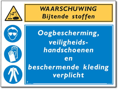 Bijtende stoffen bord - Oogbescherming, handschoenen en beschermende kleding verplicht - Forex - 30 x 40 cm