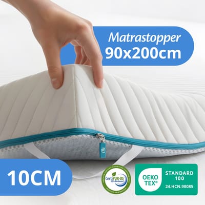 Ella Ergo Topper 90x200 cm - 10CM Dik Matras Topdekmatras - Matrastopper Gel Infused Traagschuim & Aircell-schuim - Medium Hardheid