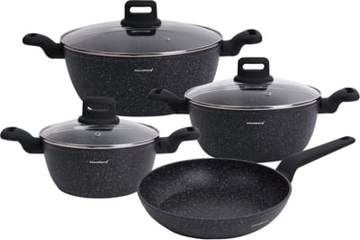 Klausberg 7674 - 7 delige pannenset - Kookpannen - 20-24-24-28 cm - zwart - met deksel