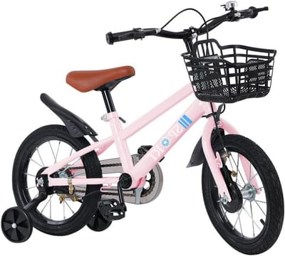 Kinderfiets Meisjes - Jongensfiets Kinderloopfiets - Veilig Leren Fietsen - Anti-kantel frame - 14 inch - Roze