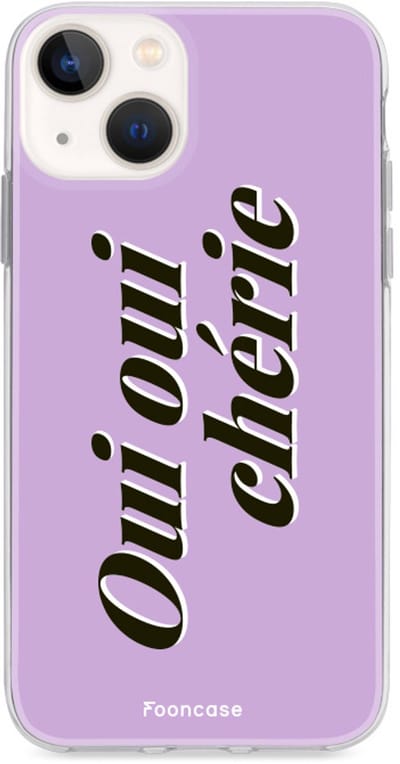 Fooncase Hoesje Geschikt voor iPhone 13 - Shockproof Case - Back Cover / Soft Case - Oui Oui Chérie / Lila Paars & Wit