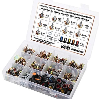 Lineaire Potentiometer 45 reeksen met Gekartelde Schacht en Diverse Knoppen