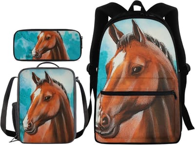 Schooltas Set - Kinderrugzak Lunchtas - Dagelijks Gebruik - 3 Delig Set - One Size - Paard