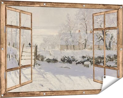Gards Tuinposter Doorkijk De Ekster, La Pie - Claude Monet - 120x80 cm - Tuindoek - Tuindecoratie - Wanddecoratie buiten - Tuinschilderij