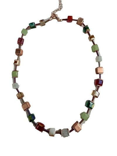 Petra's Sieradenwereld - Ketting blokjes en buisjes bont rosékleur (1116)