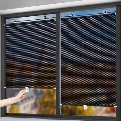 Set van 2 rolgordijnen van 40 x 60 cm met zuignappen voor zonwering, verduisterende rolgordijnen zonder boren, draagbare raamgordijnen met zuignappen, thermische gordijnen voor keuken, kantoor, woonkamer, auto | Cyslmuk®