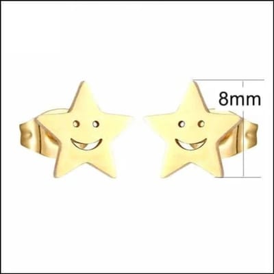 Aramat Jewels | Oorbellen | RVS Sterren Oorbellen Diverse Kleuren 6-10mm - Ster Studs Collectie | Goudkleur/smiley-8mm | |7mm | Staal | Kinderen, Volwassenen | Verkleurd niet