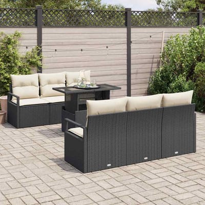 vidaXL - Tuinbank - Set - 7 - st - 6-Aantal - zitplaatsen - Zwart - en - Crème