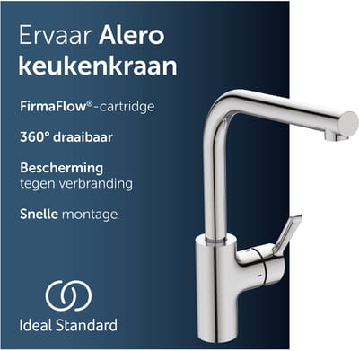 Ideal Standard Alero keukenkraan, uitloophoogte 295 mm, 360° draaibaar – Chroom