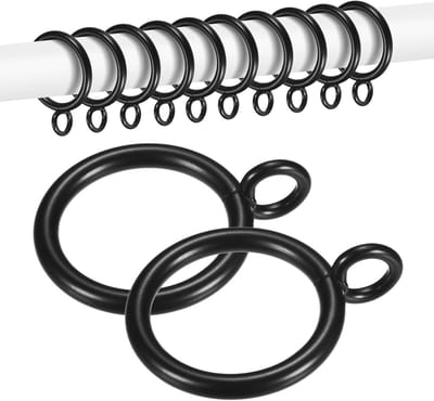 METERXITY Gordijnring met oogjes, 20 stuks, 1 inch ID, geschikt voor gordijnroede tot 7,5 cm, zwart metalen gordijnringen voor schuifraam, badkamer, deur, douchestang