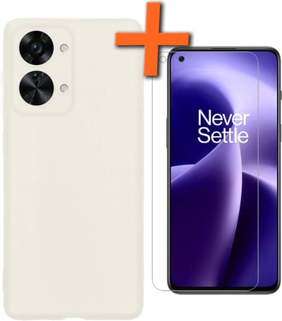 Hoes - Met Screenprotector - Geschikt voor OnePlus Nord 2T - Sterk & Shockproof - Back Cover - Siliconen Case - Telefoon Hoes - Wit