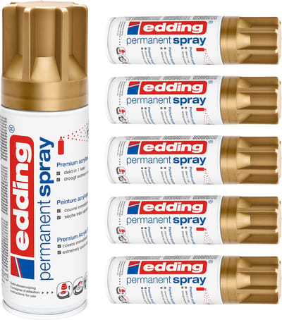 edding 5200 permanent spray - rijkgoud mat - 6 stuks - 200 ml per stuk - direct dekkend - 4,2 t/m 6 m2 oppervlak - acrylverf voor het lakken en versieren van glas, metaal, hout, keramiek, kunststof, canvas - lakspray, acrylspray, verfspray
