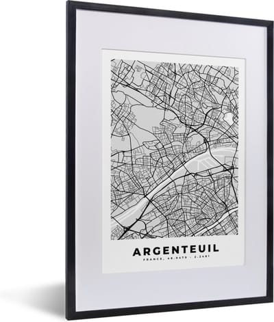 Fotolijst incl. Poster - Plattegrond - Kaart - Stadskaart - Frankrijk - Argenteuil - 30x40 cm - Posterlijst
