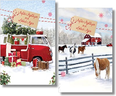 MGPcards - 2 doosjes à 10 Luxe dubbele wenskaarten - Friese tekst - Kerst/Nieuwjaar - Foliebewerking - Witte envelop - 10.5 x 16 cm - 2 Motieven per doosje
