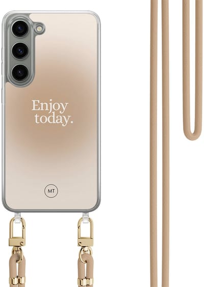 Hoesje met koord geschikt voor Samsung Galaxy S23 - Enjoy today - Inclusief Beige koord - Crossbody beschermhoes - Transparant, Multi - Mooie Telefoonhoesjes