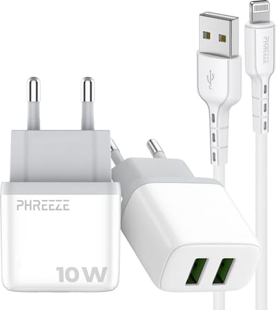 Phreeze usb oplader 12 W - Oplader kabel geschikt voor iPhone 14 13 12 11 X XR XS Max Pro Mini Plus en iPad met Lightning - Oplaadstekker