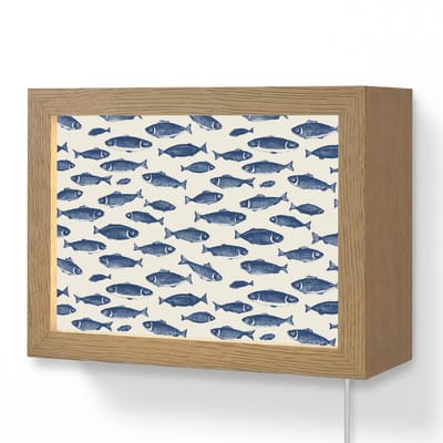 Wandlamp 20x15 cm - Oplaadbaar - Vissen - Patroon - Blauw - Wit - Wandlampen binnen woonkamer - Slaapkamer lamp met kabel - Decoratieve nachtlamp - Vloerlamp snoer