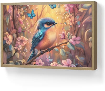 Nachtlampje 60x40 cm - Kinder lamp - IJsvogel - Sprookjesbos - Roze - Bloemen - Tafellamp kinderkamer draadloos - Slaapkamer lampje - Bedlamp kinderen - Kinderlampje - Wandlamp babykamer - Nachtlampjes