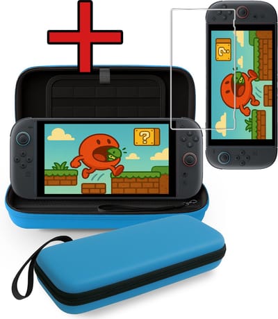 Hoes Geschikt voor Nintendo Switch 2 Case Hard Cover Bescherm Hoesje Koord Met Screenprotector - Case Geschikt voor Nintendo Switch 2 Hoes - Blauw