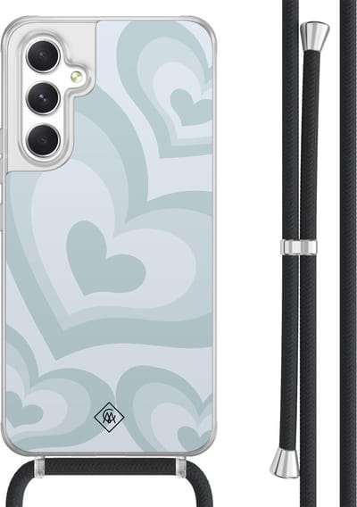 Casimoda® hoesje met koord - Geschikt voor Samsung A54 - Hart Swirl Blauw - Afneembaar koord - TPU/acryl - Blauw