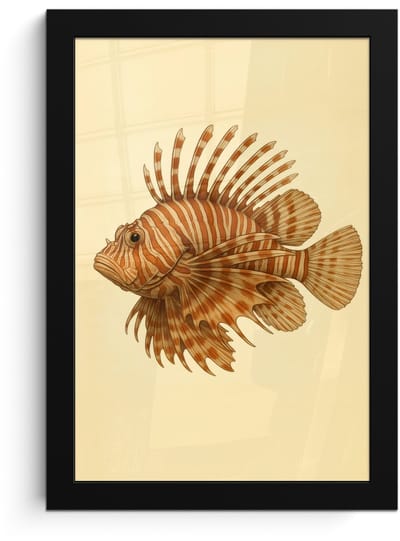 Poster in lijst - Fotolijst 20x30 cm - Posters - Strepen - Vis - Rond - Stekels - Posterlijst zwart - Decoratie - Wanddecoratie woonkamer - Muurdecoratie slaapkamer