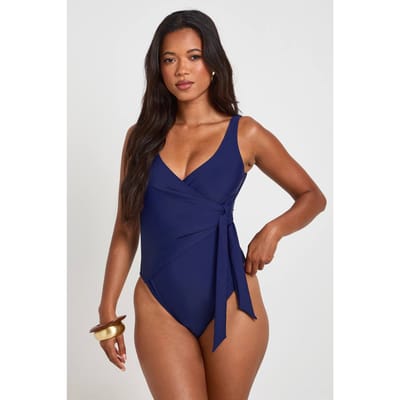 boohoo Dames Buikcontrole Badpak Met Wikkeldetail | Navy | Maat: 6