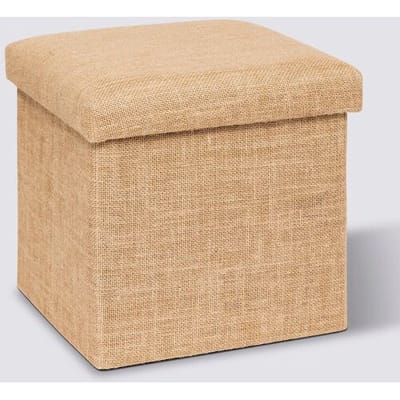 5Five Poef Jute - 31x31x31 cm - hocker/voetenbankje - opbergbox - beige - PO/MDF - opvouwbaar