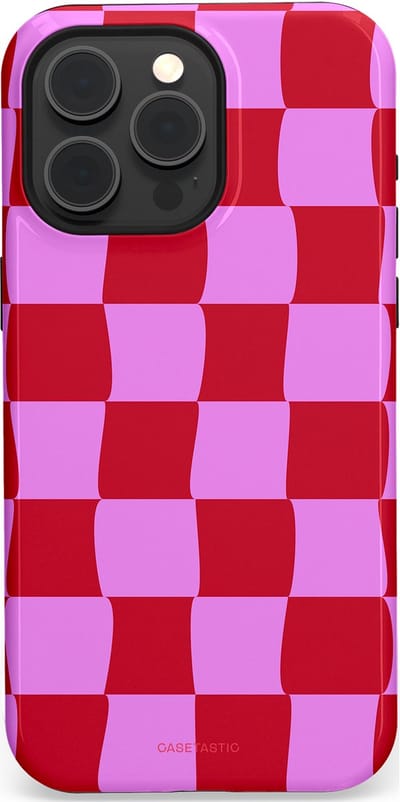 Casetastic hoesje geschikt voor Apple iPhone 15 Pro Max - MagSafe - Dubbellaagse bescherming - Dansend Ruitje - Fashion Case - Rood Lavendel Roze