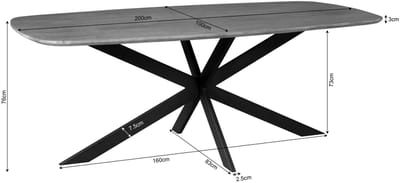 Eettafel mangohout - Eettafel Mia - Eetkamertafel industrieel 200 cm
