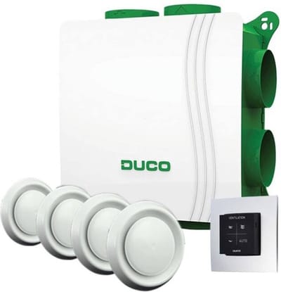 DucoBox alles-in-een pakket DucoBox Silent Connect 400 mÂ³/h + RFT zender + 4 ventielen - randaarde stekker