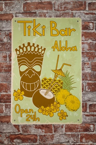Wandbord - Tiki Bar Geel - Metalen wandbord - Mancave - Mancave decoratie - Tiki - Metalen borden - Metal sign - Bar decoratie - Tekst bord - Wandborden – Bar - Wand Decoratie - Metalen bord - UV b