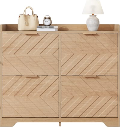 Schoenenkast - Met 4 Kleppen En 3D Front - Met Bovenblad - Hout - Wit