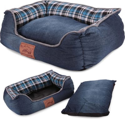EASTWALL Dierenmand – Hondenmand – Kattenmand – Uitneembaar kussen - 54 x 42 x 16 cm – Maat M – Denim look
