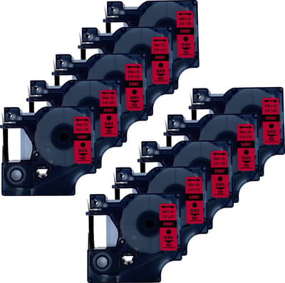 DULA Dymo D1 40917 - S0720720 - Compatible label tape - 10 lettertapes - Zwart op rood - 9mm x 7m