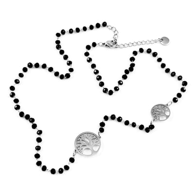 Kristallen Ketting Dames - RVS Levensboom Symbool - Zwarte Choker