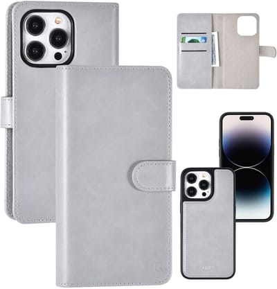 UNIQ Accessory iPhone 14 Pro Max Book Case hoesje Pasjeshouder - Grijs