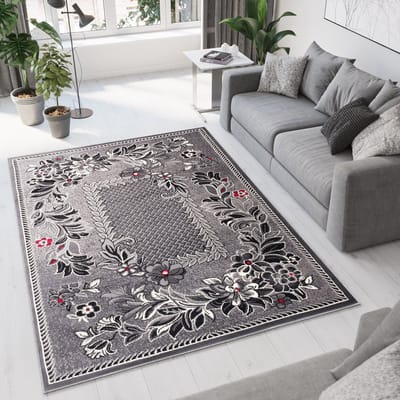 Tapiso Dream Vloerkleed Grijs Gebloemd Laagpolig Woonkamer Tapijt Maat- 60x100