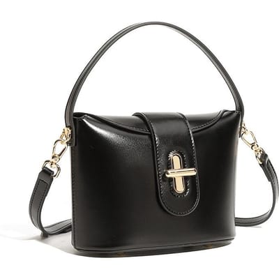 Nieuwe Trendy Stedelijke Eenvoudige Echt Lederen Dames Tas Crossbody Tas Dames Tas Lichte Luxe Niche High-End Capsule Slot Tas 17*9*14 black