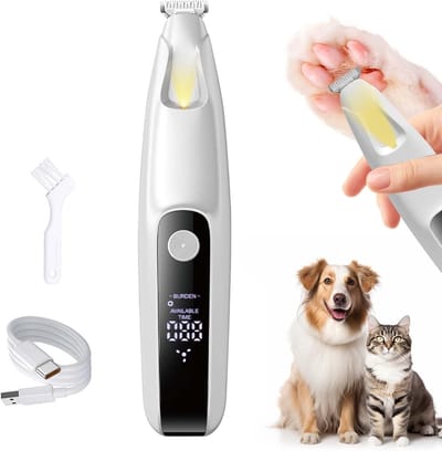 Hondenpoottrimmer met LED-verlichting, waterdichte oplaadbare hondentrimmer, USB-scheerapparaat/kattentrimmer, te gebruiken voor het trimmen van de poten, oren, gezichten, lichamen en voeten van honden en katten.