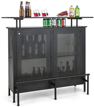 Barkast - Wijnrek - Keukentrolley - Wijnkast - Drankkast - 120 x 50 x 106,5 cm - Wijnfleshouder - Wijnglazenhouder - Zwart