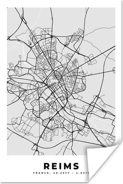 Poster Frankrijk - Reims - Stadskaart - Plattegrond - Kaart - 120x180 cm XXL