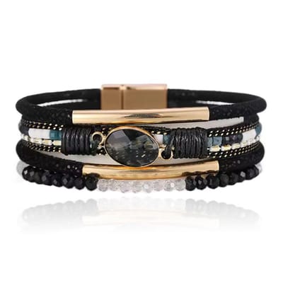 DEJA Boho Armband goudkleurig met natuursteen in zwart