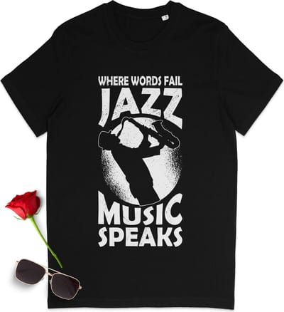 Jazz muziek t shirt - Jazz quote tshirt - Jazz fan t-shirt - Dames, heren tshirt met print - Tshirt met Jazz opdruk vrouwen en mannen - Unisex maten: S M L XL XXL XXXL - Shirt kleur: zwart.