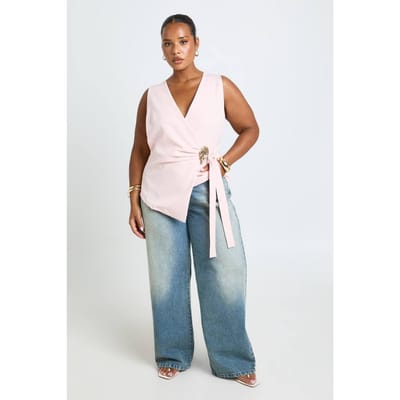 boohoo Dames Plus Gilet Met Sierdetail Bij De Taille | Baby Roze | Maat: 46