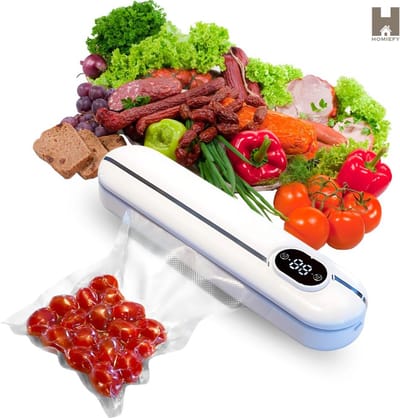 Homiefy - Vacumeermachine met 10 zakken - Compacte Vacuümmachine - Seal Apparaat - Vacuüm Sealer - Seal Apparaat - Ideaal voor Vis, Vlees & Groentes - Foodsaver - Houdbaar voedsel - incl. 10 Vacuumzakken